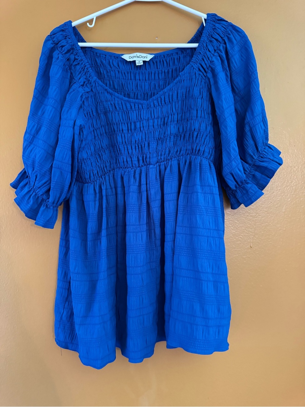 DAVI & DANI Royal Blue Smocked Peasant Tunic
